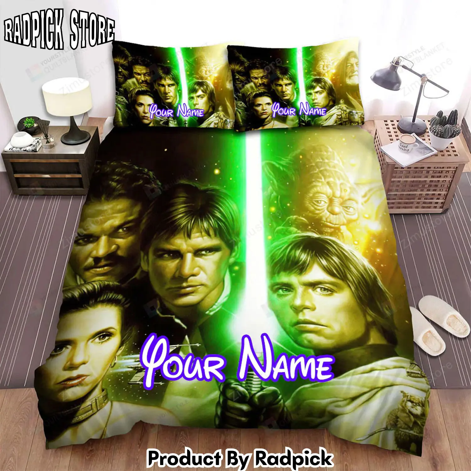 Radpick star wars episode vi return of the jedi all portrait of main actors with green light sword movie scene picture bed sheets duvet cover personalized name bedding sets rp3271913